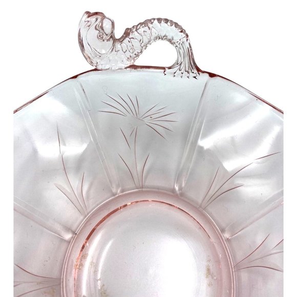 Fenton Candy Dishes 2 Items Dolphin Handles 1930s Pink Depression Cut Glass Hand - Picture 11 of 16